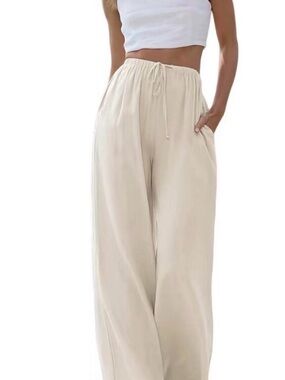 Rumored Cream Wide Leg Drawstring Pants